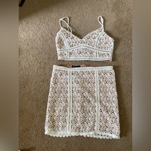 White & Tan Lace Two Piece Set